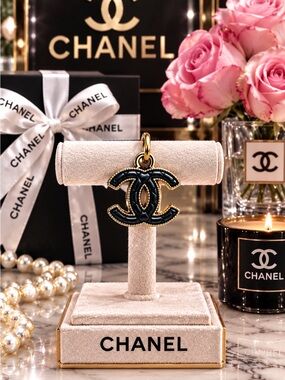 Chanel stamped Black Gold CC Charm Pendant zipper pull Women’s Accessory